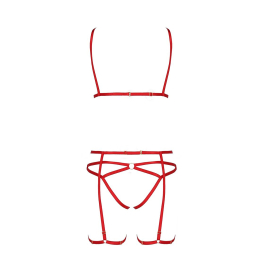 Комплект білизни Passion Exclusive MAGALI SET OpenBra XXL/XXXL, red, стрепи, ліф, трусики і пояс - - фото №5