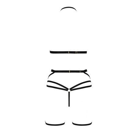 Комплект білизни Passion Exclusive MORGAN SET OpenBra L/XL, black, стрепи, трусики, ліф, пояс - фото №6