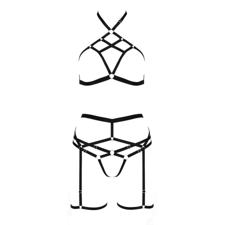 Комплект білизни Passion Exclusive MORGAN SET OpenBra XXL/XXXL, black, стрепи, трусики, ліф, пояс - фото №5