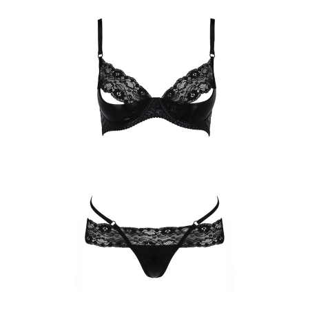 Комплект білизни Passion Exclusive NORTH SET L/XL, black, ліф і трусики з елементами під латекс - фото №5