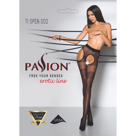 Еротичні колготки Passion TIOPEN 002 3/4 (20 den), black, імітація панчох і пояса №5