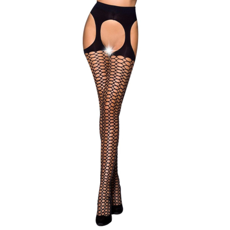 Еротичні колготки Passion TIOPEN 004 1/2 (fishnet 40 den), nero, імітація панчох і пояса - фото