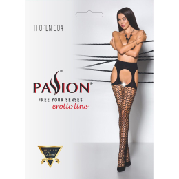 Еротичні колготки Passion TIOPEN 004 1/2 (fishnet 40 den), nero, імітація панчох і пояса - - фото №5