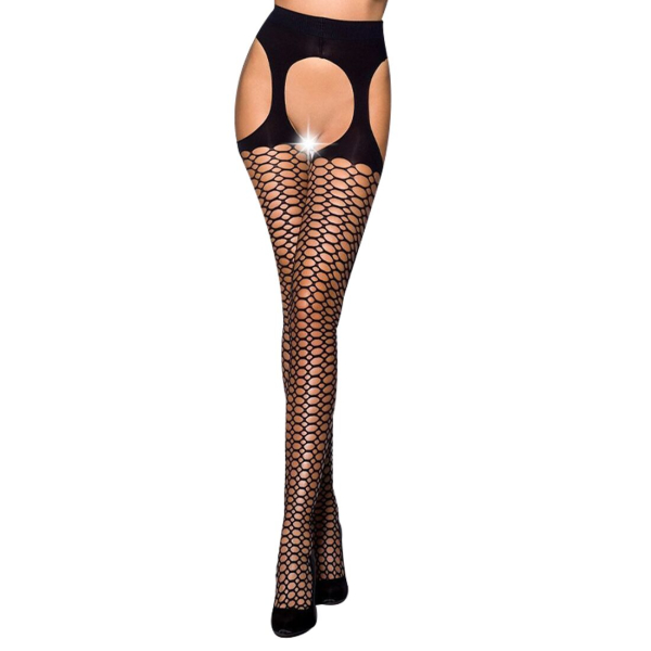 Еротичні колготки Passion TIOPEN 004 3/4 (fishnet 40 den), black, імітація панчох і пояса - фото