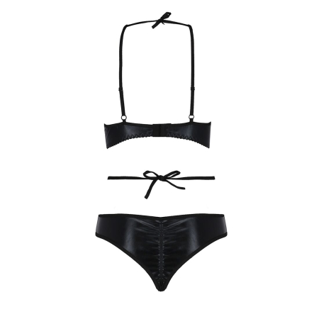 Комплект белья Passion Exclusive NAVEL SET L/XL, black, трусики и лиф с элементами под латекс - фото №6