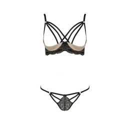 Комплект білизни Passion Exclusive VALERY SET OpenBra L/XL, black, стрепи, трусики, відкритий ліф - - фото №5