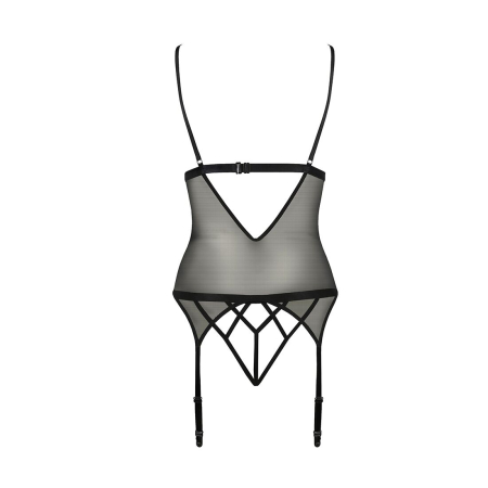 Корсет з відкритими грудьми Passion DIABOLINA CORSET L/XL, black, пажі, трусики, напівпрозорий - фото №4