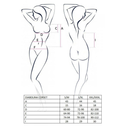 Корсет з відкритими грудьми Passion DIABOLINA CORSET L/XL, black, пажі, трусики, напівпрозорий - - фото №5