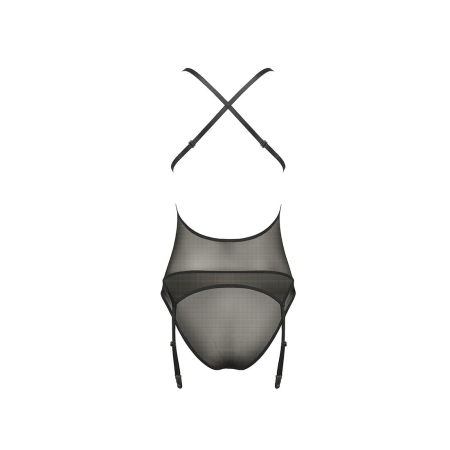 Корсет з декольте Passion ERZA CORSET L/XL, black, пажі, трусики, напівпрозорий - фото №4
