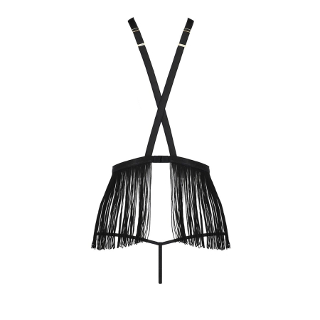 Комплект білизни Passion Exclusive INDRA SET OpenBra L/XL, black, стрінги, портупея з бахромою №6