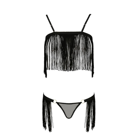 Комплект білизни Passion Exclusive KASSANDRA SET OpenBra L/XL black, ліф з бахроми, трусики-спідниця - фото №5