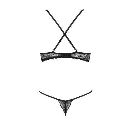 Комплект білизни Passion Exclusive QUENTRIS BIKINI L/XL, black, стрінги і напіввідкритий ліф №6