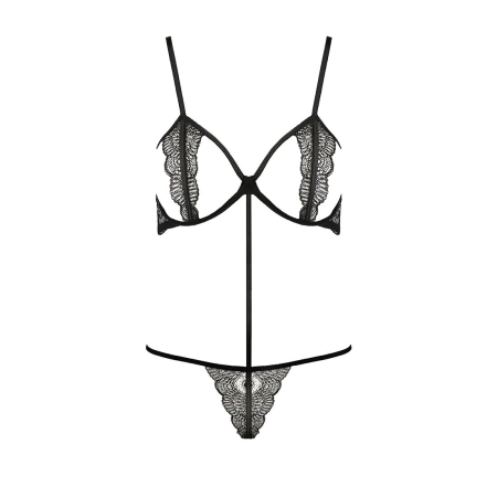 Комплект білизни Passion Exclusive QUENTRIS BIKINI S/M, black, стрінги і напіввідкритий ліф - фото №5