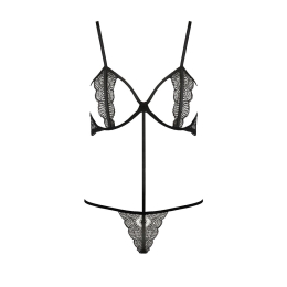 Комплект білизни Passion Exclusive QUENTRIS BIKINI XXL/XXXL, black, стрінги і напіввідкритий ліф - - фото №5