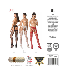 Еротичні колготки-бодістокінг Passion S006 black, імітація панчіх у велику сітку та пояса - - фото №8