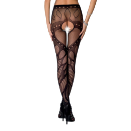 Еротичні колготки-бодістокінг Passion S007 black, гарні ажурні колготки з вирізом - - фото №2