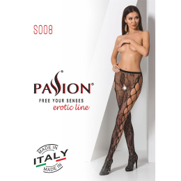 Еротичні колготки-бодістокінг Passion S008 black, ажурні колготки з вирізом та лампасами-сіткою - - фото №7