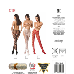 Еротичні колготки-бодістокінг Passion S008 black, ажурні колготки з вирізом та лампасами-сіткою - - фото №8