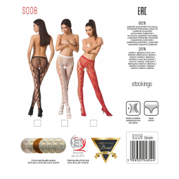 Еротичні колготки-бодістокінг Passion S008 red, ажурні колготки з вирізом та лампасами-сіткою - - фото №5