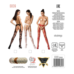 Еротичні колготки-бодістокінг Passion S009 red, імітація панчіх та пояса - - фото №5