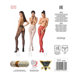 Еротичні колготки-бодістокінг Passion S010 white, з доступом, геометричний малюнок - - фото №5