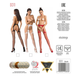 Сітчасті панчохи-стокінги Passion S011 One Size, Red, імітація гартерів, відкритий доступ - - фото №5