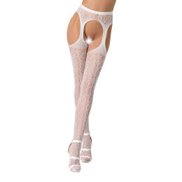 Мереживні колготки-бодістокінги Passion S014 One Size, White, імітація панчіх та пояса з гартерами - фото