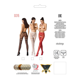 Сітчасті колготки з відкритим доступом Passion S015 One Size, Red, імітація панчіх і трусиків - - фото №5