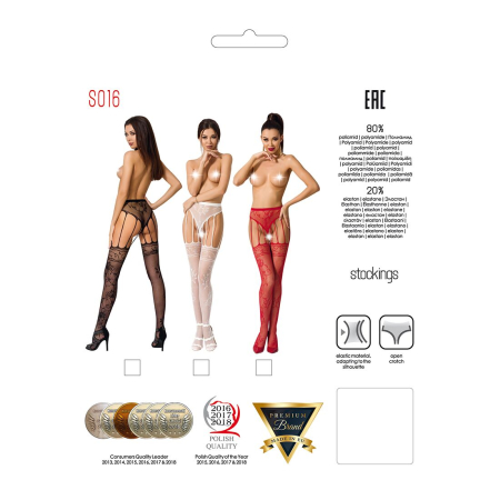 Сітчасті панчохи-стокінги Passion S016 One Size, White, імітація ажурного пояса з гартерами - фото №5