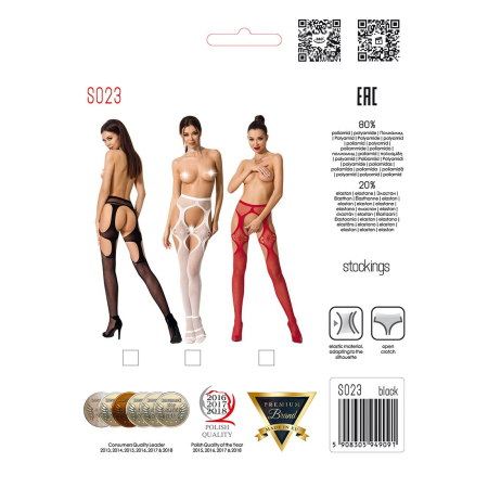 Еротичні колготки-бодістокінги Passion S023 One Size, Red, імітація панчіх з ромбами та пояском - фото №5