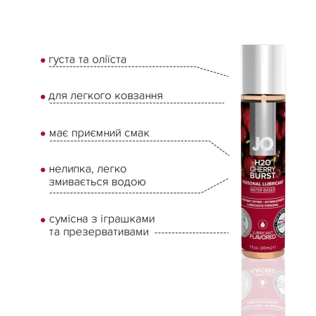 Змазка на водній основі JO H2O — Cherry Burst (30 мл) без цукру, рослинний гліцерин - фото №3