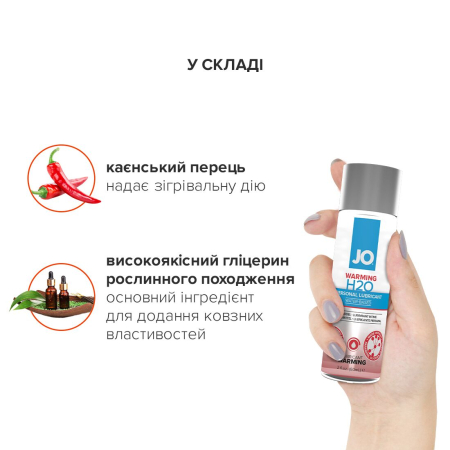 Зігрівальна змазка на водній основі JO H2O WARMING (60 мл) з екстрактом перцевої м’яти - фото №4