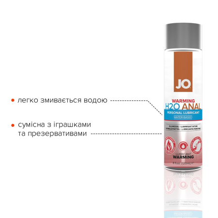 Анальна змазка JO ANAL H2O — WARMING (120 мл), розігрівальна, на водній основі - фото №3
