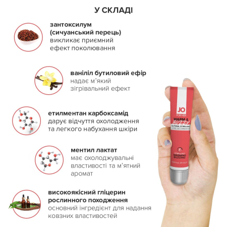 Збуджувальний гель для клітора JO WARM & BUZZY (10 мл) з ефектом рідкого вібратора - фото №3