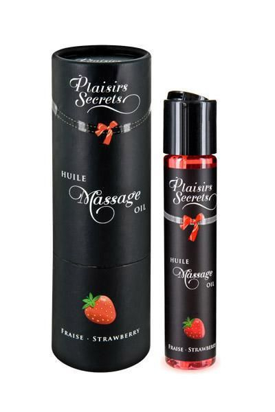 Масажна олія Plaisirs Secrets Strawberry (59 мл) з афродизіаками, їстівна, подарункова упаковка 