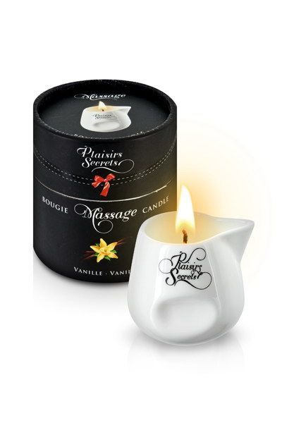 Масажна свічка Plaisirs Secrets Vanilla (80 мл) подарункове паковання, керамічний посуд - фото