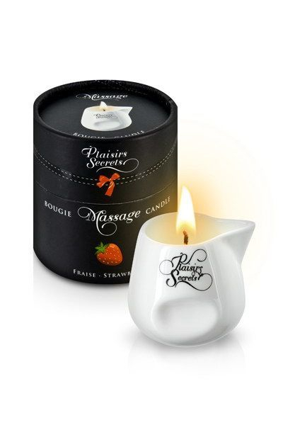Масажна свічка Plaisirs Secrets Strawberry (80 мл) подарункова упаковка, керамічний посуд - фото