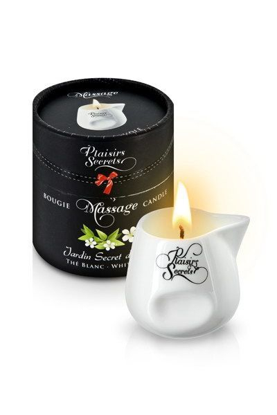 Масажна свічка Plaisirs Secrets White Tea (80 мл) подарункова упаковка, керамічний посуд - фото