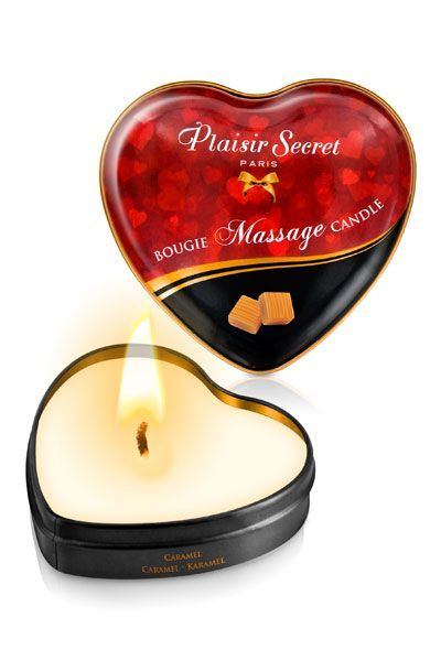 Масажна свічка-серце Plaisirs Secrets Caramel (35 мл) - фото