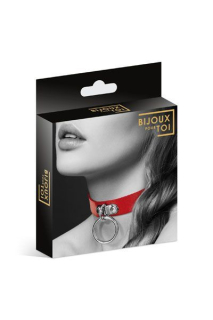 Чокер з кільцем для повідця Bijoux Pour Toi - FETISH Red, екошкіра - - фото №3