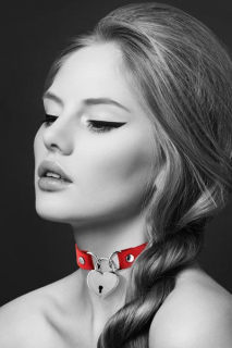 Чокер з замочком-сердечком Bijoux Pour Toi - HEART LOCK Red, екошкіра - фото