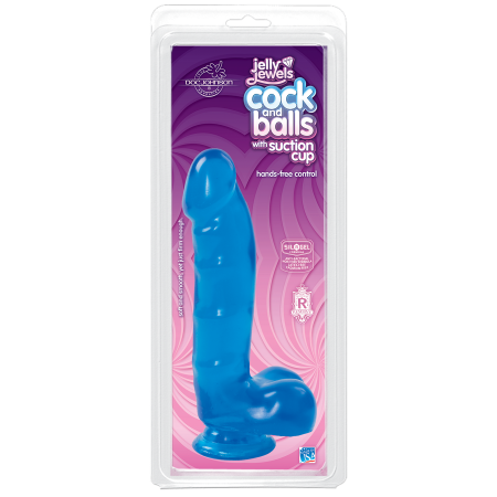 Фалоімітатор Doc Johnson Jelly Jewels Cock & Balls Blue, діаметр 3,6 см, антибактеріальний ПВХ №2