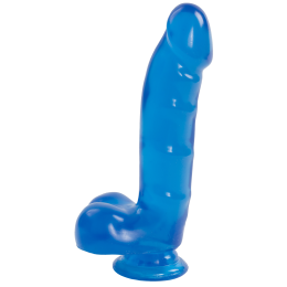 Фалоімітатор Doc Johnson Jelly Jewels Cock & Balls Blue, діаметр 3,6 см, антибактеріальний ПВХ - фото