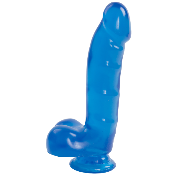 Фалоімітатор Doc Johnson Jelly Jewels Cock & Balls Blue, діаметр 3,6 см, антибактеріальний ПВХ 