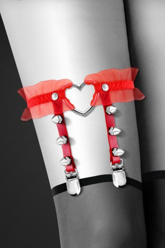 Гартер на ногу Bijoux Pour Toi - WITH HEART AND SPIKES Red, сексуальна підв'язка з сердечком №2