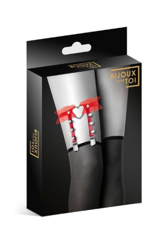 Гартер на ногу Bijoux Pour Toi - WITH HEART AND SPIKES Red, сексуальна підв'язка з сердечком №3