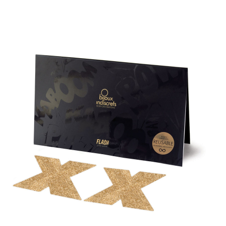 Пестіс - стикини Bijoux Indiscrets - Flash Cross Gold, наклейки на соски - фото