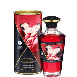 Розігрівальна олія Shunga Aphrodisiac Warming Oil – Blazing Cherry (100 мл) без цукру, смачна - фото
