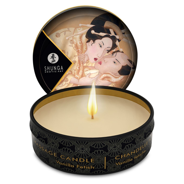 Масажна свічка Shunga Mini Massage Candle – Vanilla Fetish (30 мл) з афродизіаками - фото