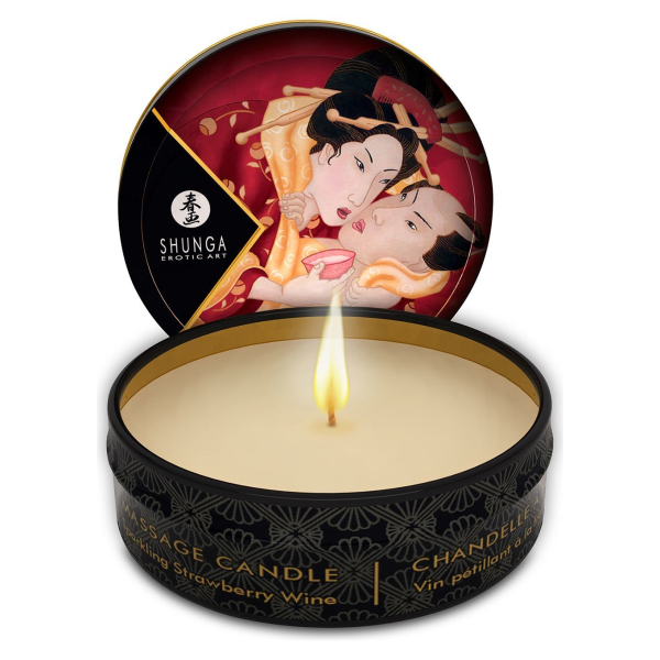 Масажна свічка Shunga Mini Massage Candle – Sparkling Strawberry Wine (30 мл) з афродизіаками - фото